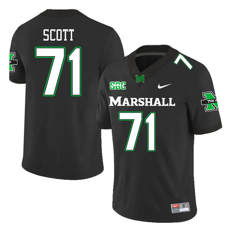 Marshall Thundering Herd #71 Morgan Scott College Football Jerseys Stitched-Black Marshall Thundering Herd #71 Morgan Scott College Football Jerseys Stitched-Black